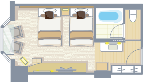 エグゼクティブツインルームA/C・スーペリアツインルームA/C間取り図