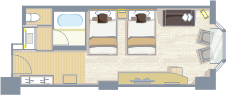 エグゼクティブデラックスツインルーム・スーペリアデラックスツインルーム間取り図